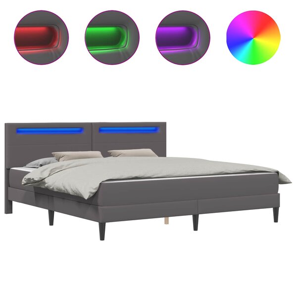 vidaXL Cadre de lit avec bandes LED Gris 200 x 200 cm Simili cuir