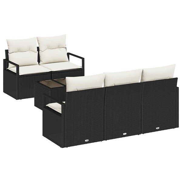 vidaXL Ensemble de canapé de jardin avec coussin 6 Pièces Noir et Crème