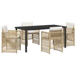 Ensemble de salle à manger de jardin 5 pièces avec coussins en rattan poly beige