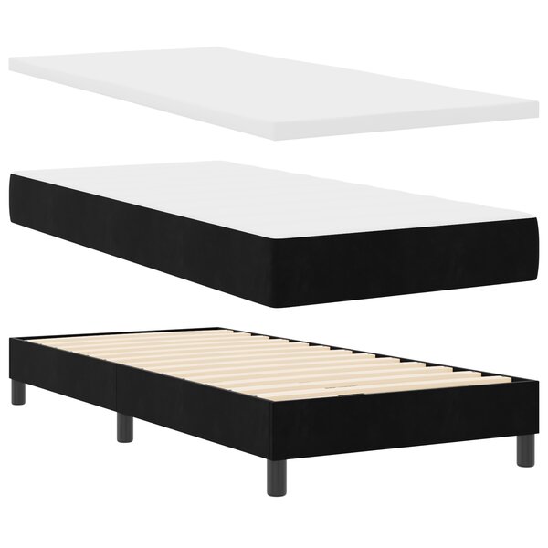 Lit à ressort vidaXL avec matelas noir 90x190 cm en velours