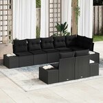vidaXL Ensemble de canapé de jardin 8 Pièces Noir Poly rotin