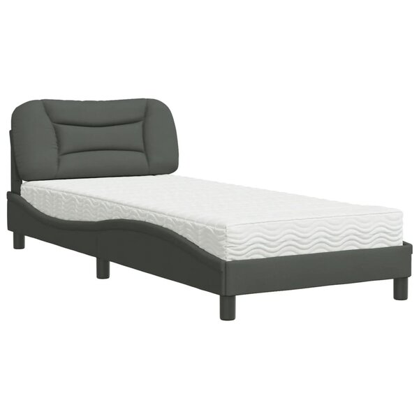 vidaXL Lit avec matelas Hvar gris foncé 90x200 cm tissu