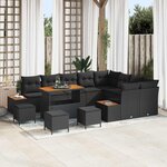 vidaXL Ensemble de canapé de jardin avec coussin 13 Pièces Noir