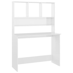 vidaXL Bureau avec étagères Blanc brillant 110 x 45 x 157 cm Aggloméré