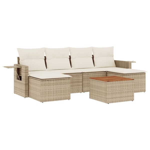 vidaXL Salon de jardin avec coussins 7 Pièces beige résine tressée