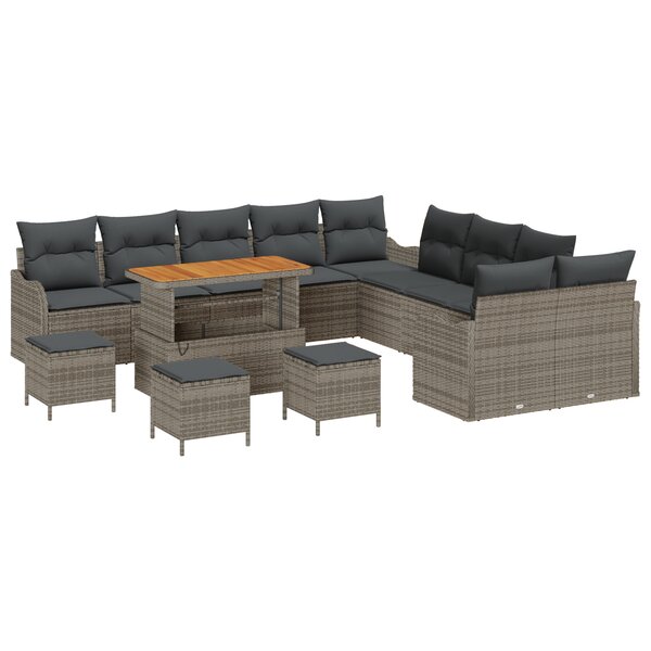 Ensemble de canapé de jardin vidaXL 14 pièces avec coussins Gris Poly Rattan