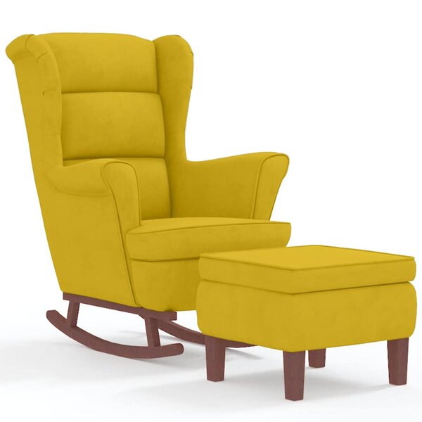 vidaXL Fauteuil à bascule à oreilles en velours jaune bois massif