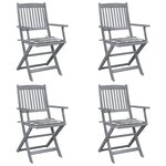 vidaXL Chaises pliables d'extérieur lot de 4 et coussins Bois d'acacia