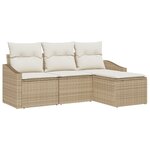 vidaXL Canapé de Jardin 4 Pièces avec Coussins Beige Poly Rattan