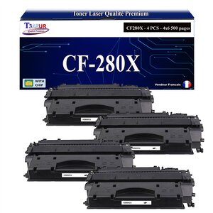 T3AZUR -4x Toners compatibles avec HP CF280X (80X) pour HP Laserjet Pro 400 M401 M401A M401D M401DN M401DW M401N M425DN M425DW