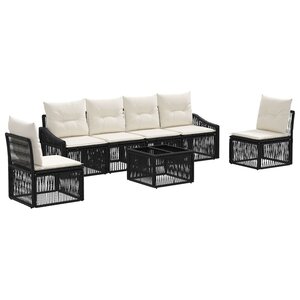 vidaXL Ensemble de canapé de jardin 7 Pièces Noir polyrotin
