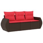 vidaXL Salon de jardin avec coussins 3 Pièces marron résine tressée