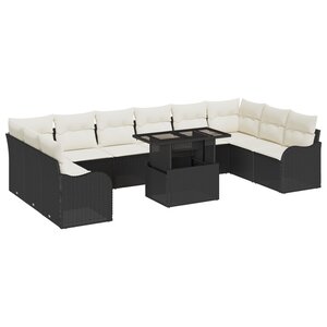 Ensemble de Canapés de Jardin de 11 Pièces avec Coussins en Rattan Poly Noir