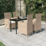 vidaXL Ensemble de salle à manger de jardin avec coussins 5 Pièces Beige