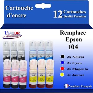 T3AZUR - 12x Bouteilles compatibles avec Epson EcoTank ET-1810  ET-2710  ET-2711  ET-2712  ET-2713