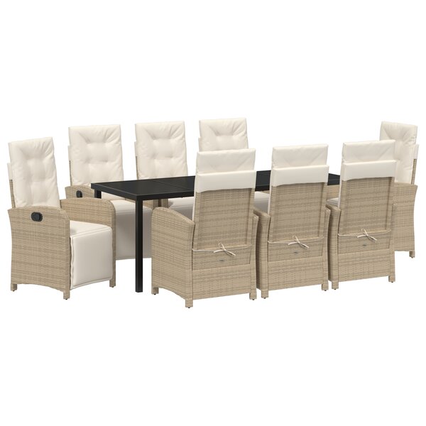 vidaXL Ensemble de Salle à Manger de Jardin de 9 Pièces avec Coussins Beige Poly Rattan