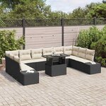 vidaXL Ensemble de canapé de jardin 11 Pièces Noir Poly rotin