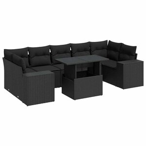 vidaXL Salon de jardin 8 Pièces avec coussins noir résine tressée