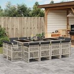 vidaXL Ensemble à manger de jardin et coussins 13 Pièces gris clair rotin