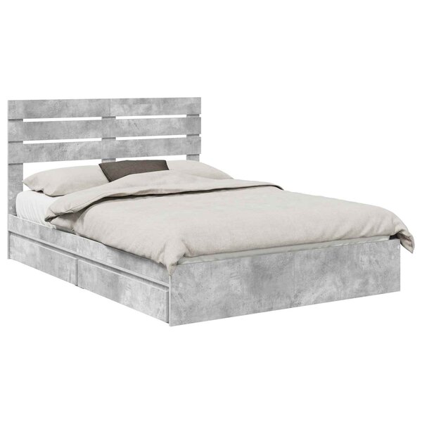 vidaXL Lit de Rangement Gris béton 140 x 190 cm Bois d'ingénierie