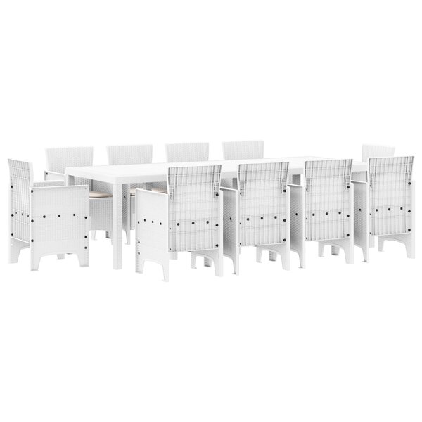 vidaXL Ensemble de Salle à Manger de Jardin de 11 Pièces avec Coussins Blanc Poly Rattan
