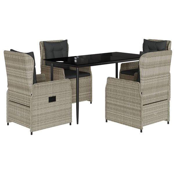 vidaXL Ensemble à manger de jardin et coussins 5 Pièces gris clair rotin