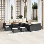 vidaXL Ensemble de canapé de jardin avec coussin 14 Pièces Noir et crème
