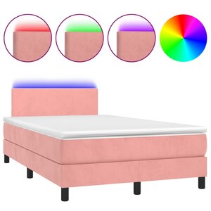 vidaXL Sommier à lattes de lit avec matelas LED Rose 120x200cm Velours