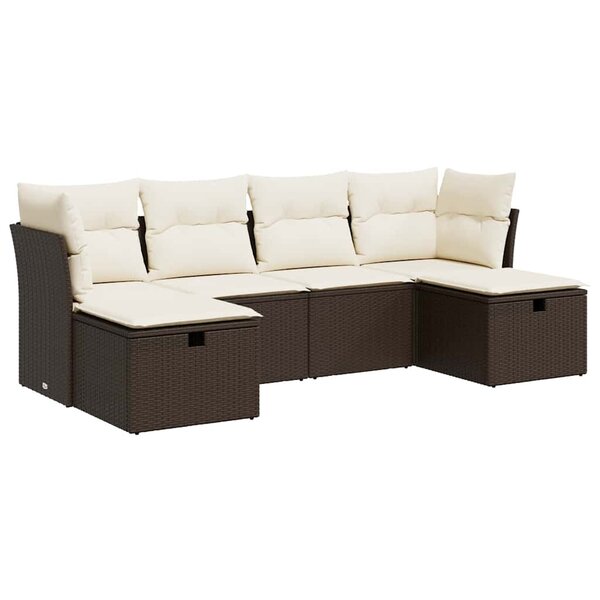 vidaXL Salon de jardin avec coussins 6 Pièces marron résine tressée