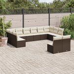 vidaXL Salon de jardin avec coussins 12 Pièces marron résine tressée