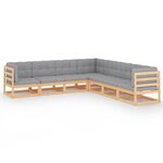 Salon de jardin meuble d'extérieur ensemble de mobilier 7 pièces avec coussins bois de pin massif 02_0017131