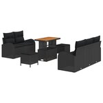 Ensemble de canapé de jardin 8 pièces vidaXL avec coussins Noir Poly Rotin Acacia