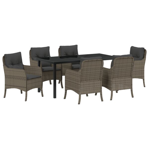 vidaXL Ensemble de salle à manger de jardin 7 pièces avec coussins Gris Poly Rattan