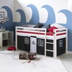 Lit mi-hauteur enfant échelle pin rideau noir pirate 90x200