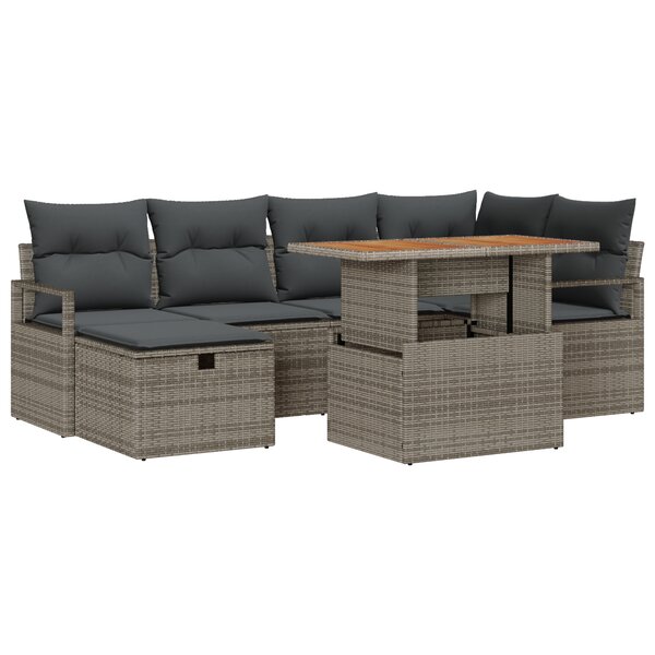 vidaXL Ensemble de canapé de jardin 7 pièces avec coussins gris en rotin synthétique