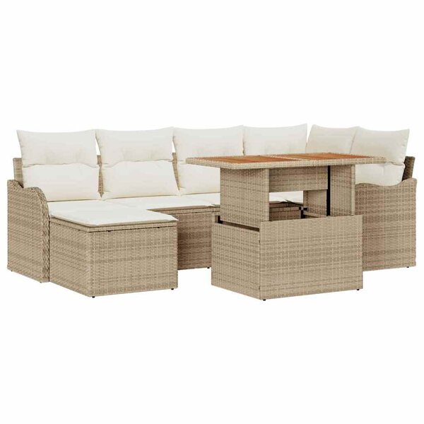 vidaXL Ensemble de canapé de jardin avec coussin 7 Pièces beige et crème