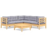vidaXL Salon de jardin 6 Pièces avec coussins gris Bois de pin massif