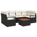 Canapés de jardin 7 pièces avec coussins Noir Rotin synthétique Acacia