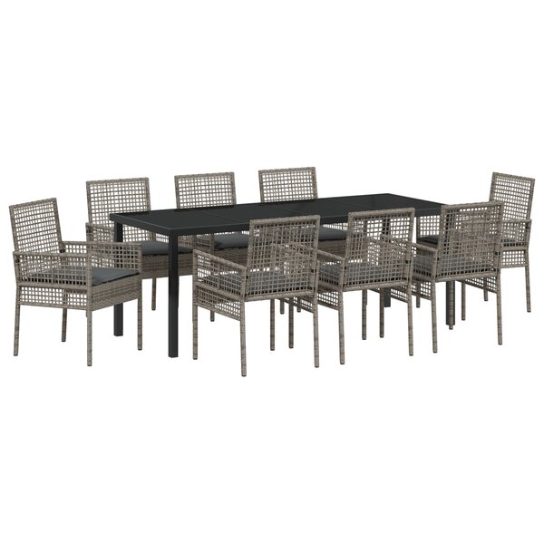 vidaXL Ensemble de Salle à Manger de Jardin de 9 Pièces avec Coussins en Poly Rattan Gris