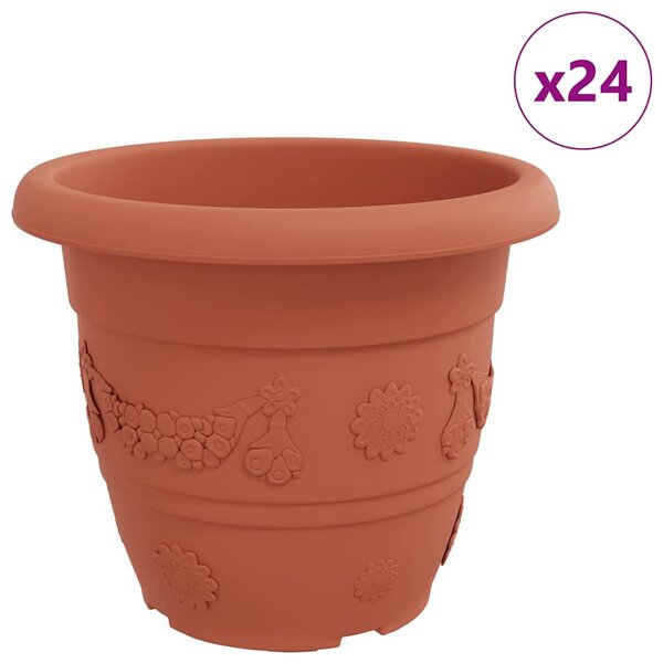 vidaXL Pot à fleurs rond 24 pc Rouge brique Ø 34 x 28 cm Plastique
