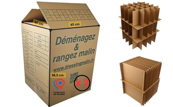 Kit Déménagement Vaisselle - 2 Cartons 114L Renforcés + Séparateurs - 75 Verres et 24 Assiettes - Protection Anti-Casse Déménagement