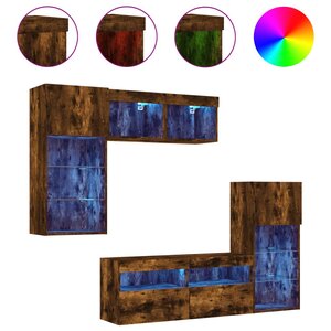 vidaXL Unités murales TV avec LED 5 Pièces chêne fumé bois d'ingénierie