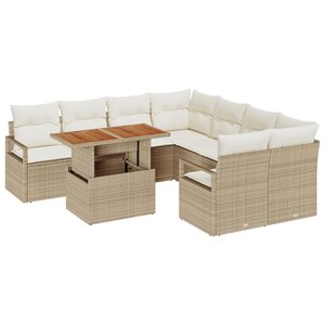 Ensemble de 9 pièces de canapé de jardin avec coussins beige en poly rattan
