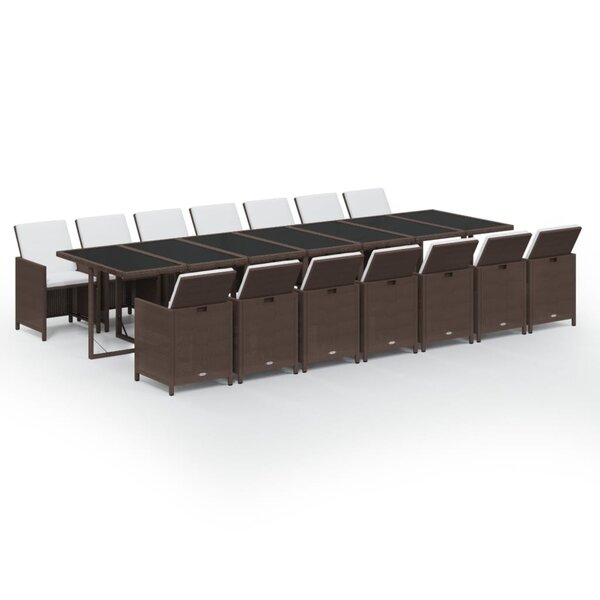 vidaXL Ensemble à dîner de jardin coussins 15Pièces Résine tressée Marron