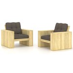 vidaXL Chaises de jardin lot de 2 avec coussins taupe Pin imprégné