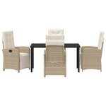 Set de salle à manger jardin 5 pièces avec coussins beige en poly rotin
