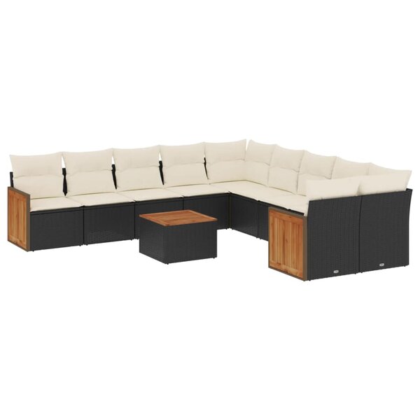 vidaXL Salon de jardin 11 Pièces avec coussins noir résine tressée