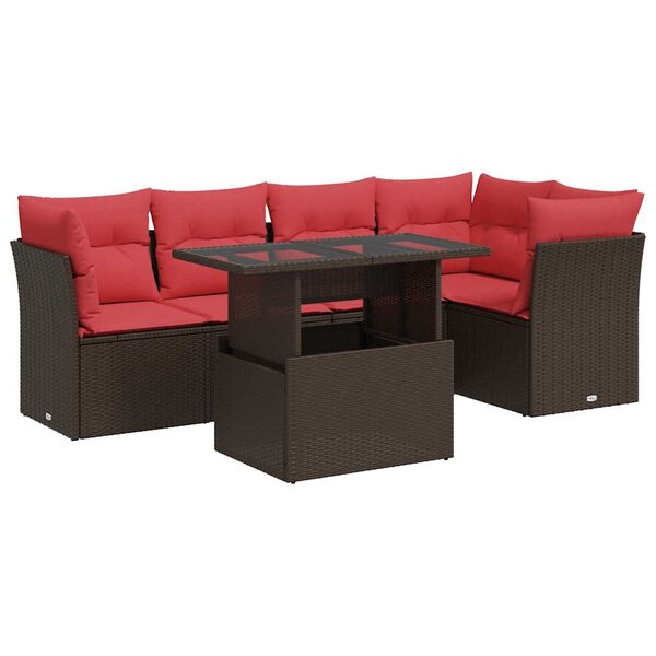 vidaXL Salon de jardin avec coussins 6Pièces marron résine tressée acacia