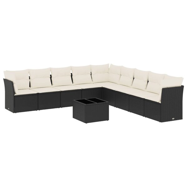 vidaXL Salon de jardin 10 Pièces avec coussins noir résine tressée