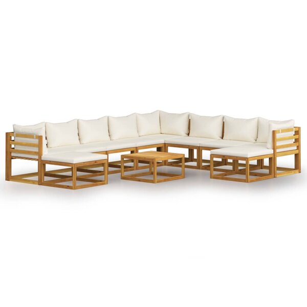 vidaXL Salon de jardin 11 Pièces avec coussin Crème Bois d'acacia solide